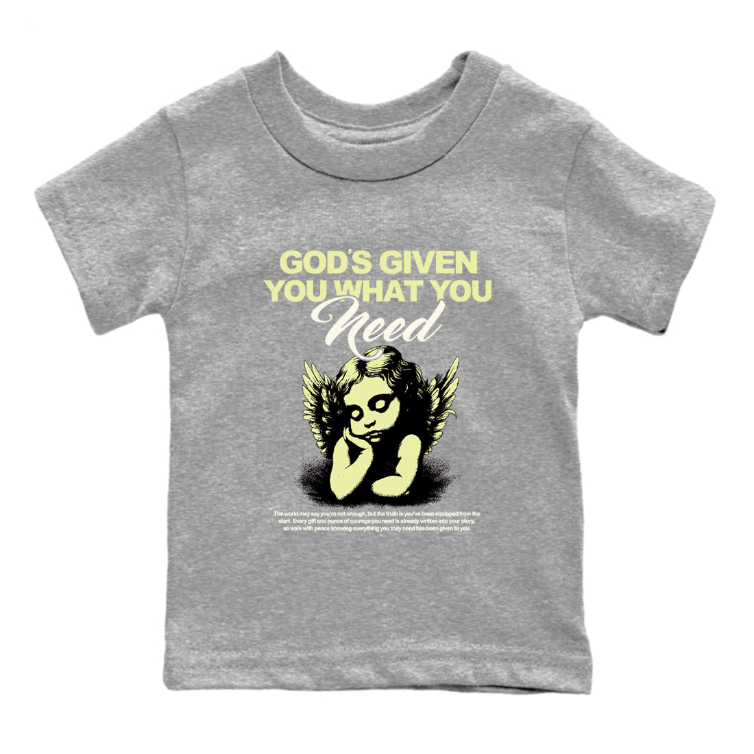 Sneaker match tees – Streetwear Graphic Tees Air Jordan 5 Luminous Green Sneakers – God's Given You What You Need Kids Craphic T-Shirt Heather Grey 2