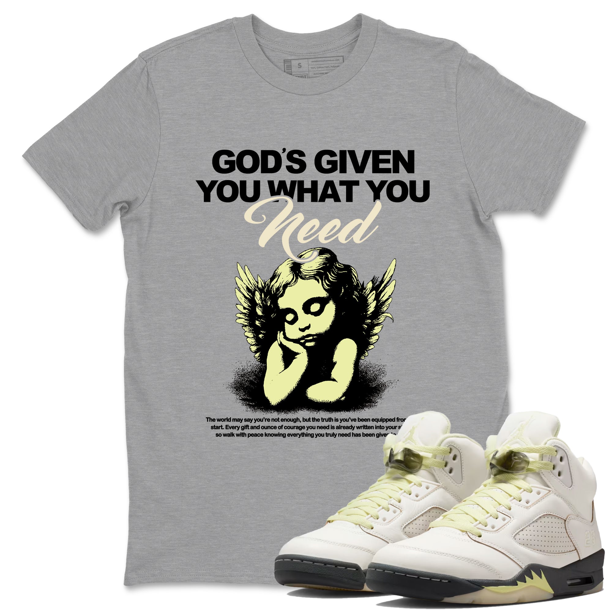 Sneaker match tees – Streetwear Graphic Tees Air Jordan 5 Luminous Green Sneakers – God's Given You What You Need Graphic Tee Heather Grey 1