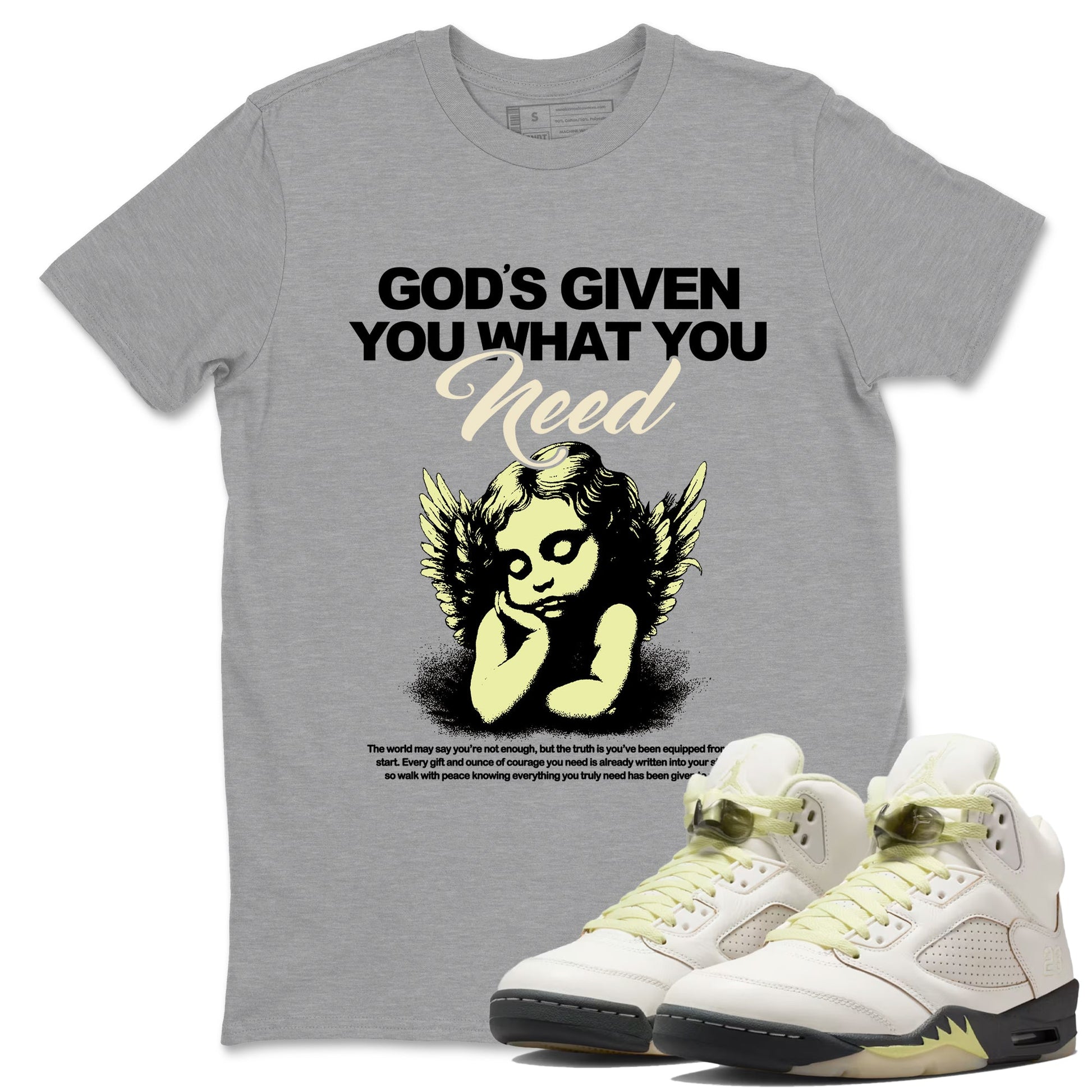 Sneaker match tees – Streetwear Graphic Tees Air Jordan 5 Luminous Green Sneakers – God's Given You What You Need Graphic Tee Heather Grey 1