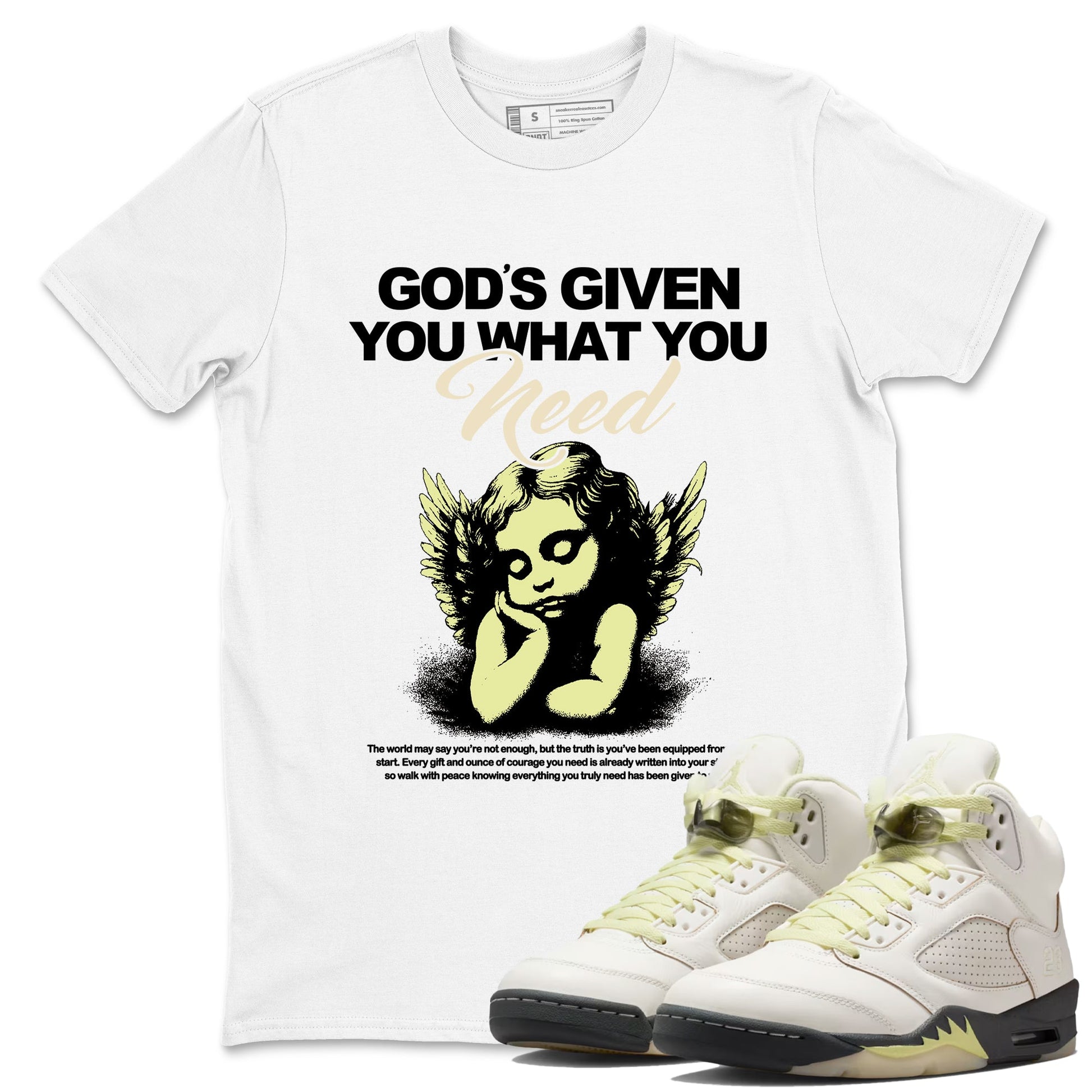 Sneaker match tees – Streetwear Graphic Tees Air Jordan 5 Luminous Green Sneakers – God's Given You What You Need Graphic Tee White 1