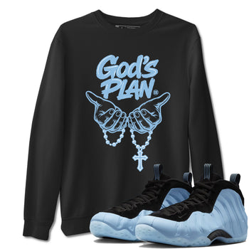 God's Plan sneaker match t-shirt styled to complete your fit with the Air Foamposite One Psychic Blue sneakers, shown in Black 1.
