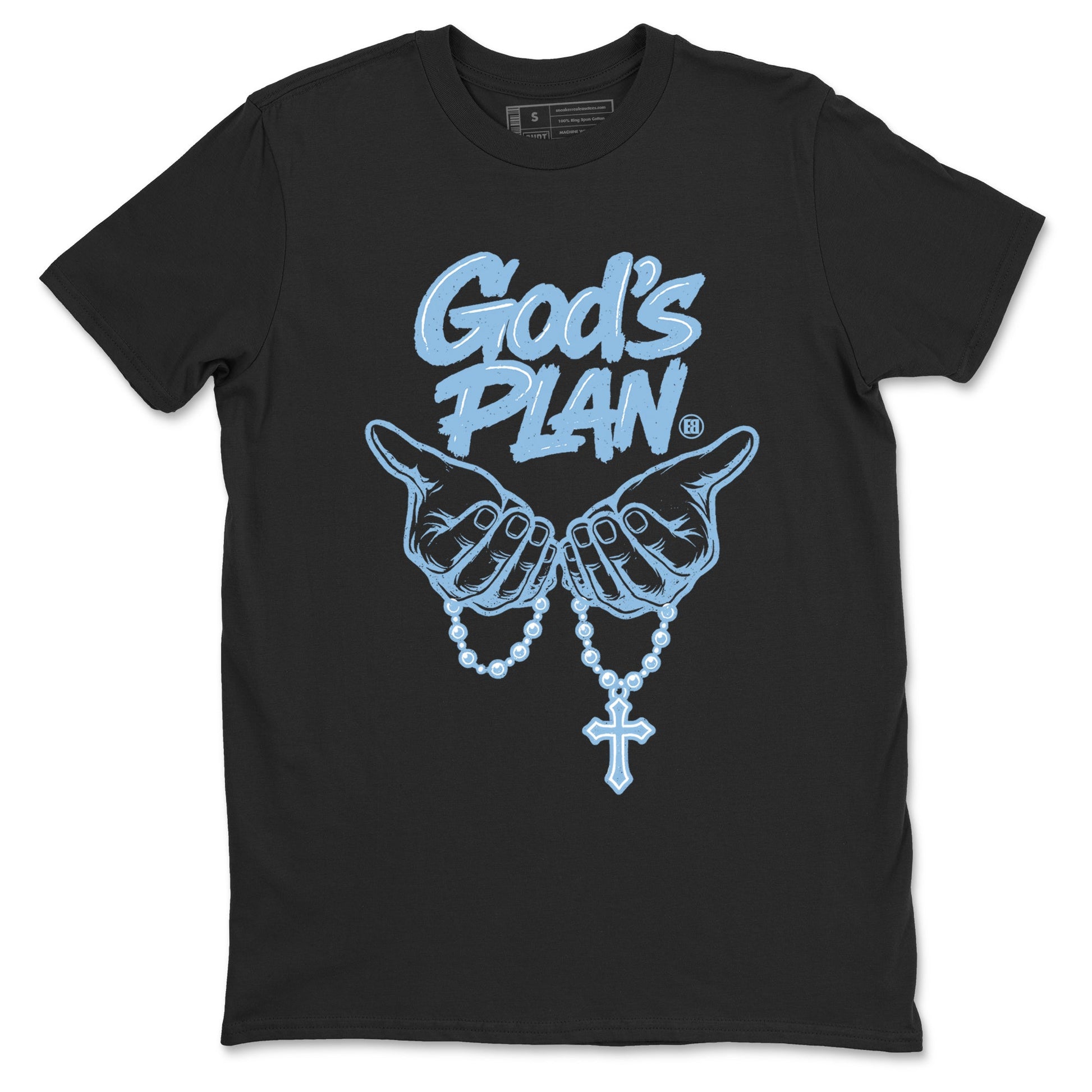 God's Plan sneaker match t-shirt styled to complete your fit with the Air Foamposite One Psychic Blue sneakers, shown in Black 2.