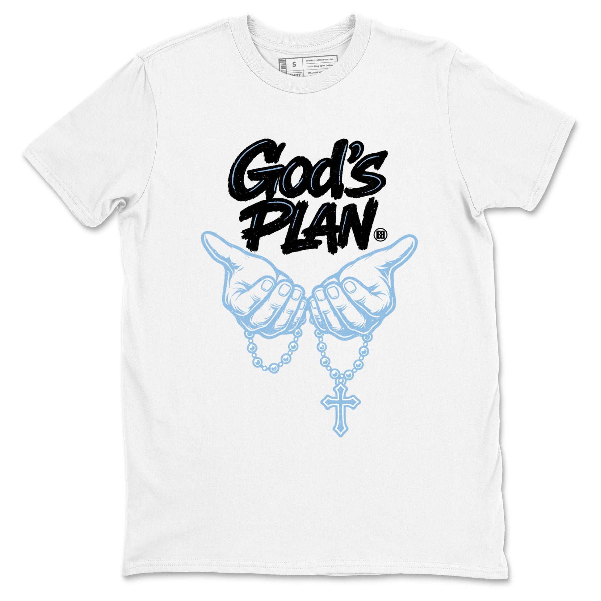 God's Plan sneaker match t-shirt styled to complete your fit with the Air Foamposite One Psychic Blue sneakers, shown in White 2.