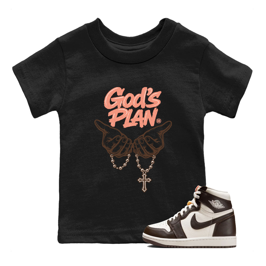 Sneaker match tees – Sneaker Tees To Match Air Jordan 1 Baroque Brown Shoes – God's Plan Kids T-Shirt Black 1