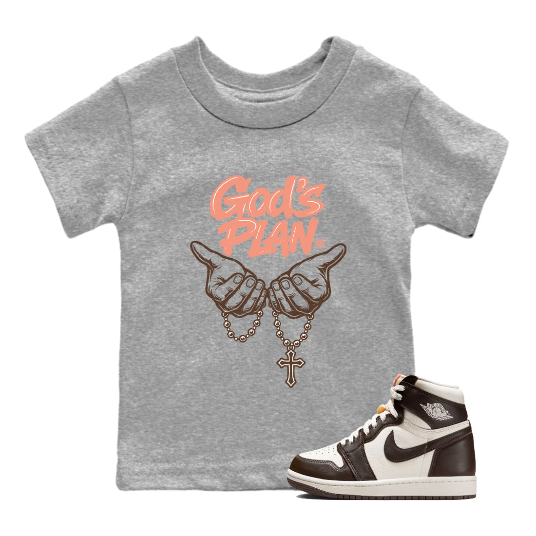 Sneaker match tees – Sneaker Tees To Match Air Jordan 1 Baroque Brown Shoes – God's Plan Kids T-Shirt Heather Grey 1