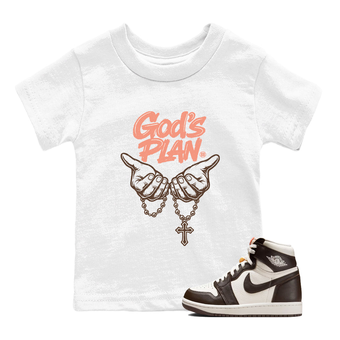 Sneaker match tees – Sneaker Tees To Match Air Jordan 1 Baroque Brown Shoes – God's Plan Kids T-Shirt White 1