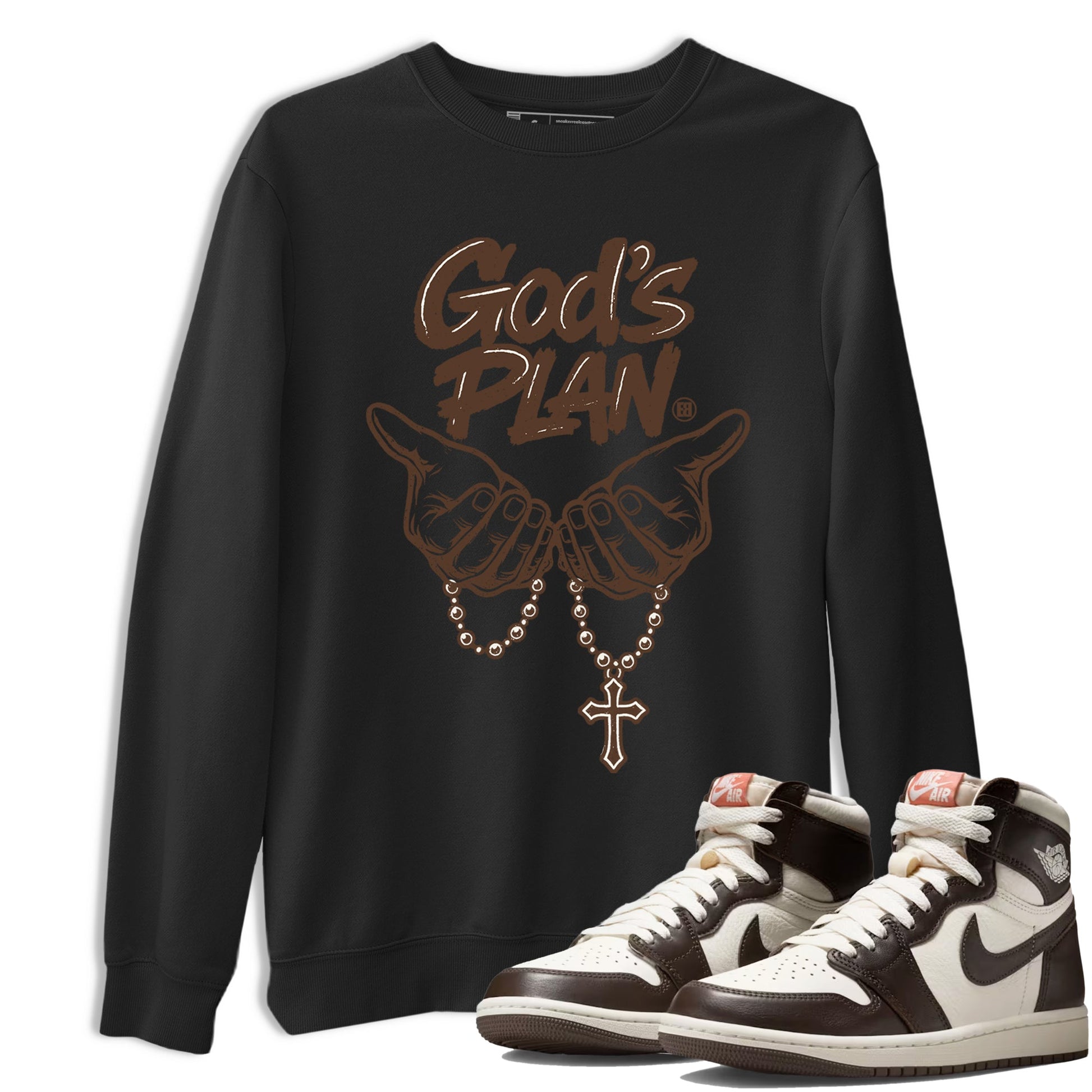 Sneaker match tees – Sneaker Tees To Match Air Jordan 1 Baroque Brown Shoes – God's Plan Tee Black 1