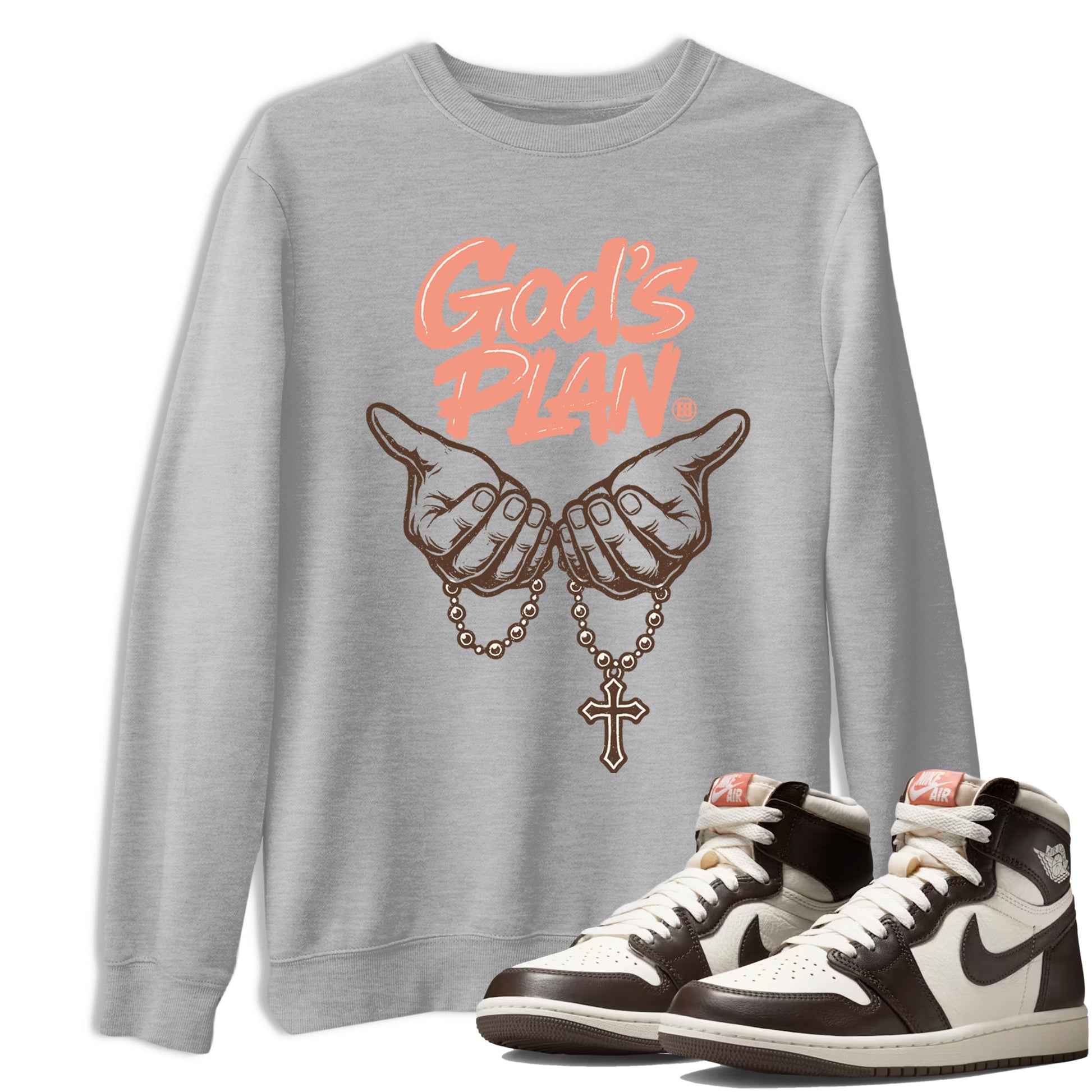 Sneaker match tees – Sneaker Tees To Match Air Jordan 1 Baroque Brown Shoes – God's Plan Tee Heather Grey 1
