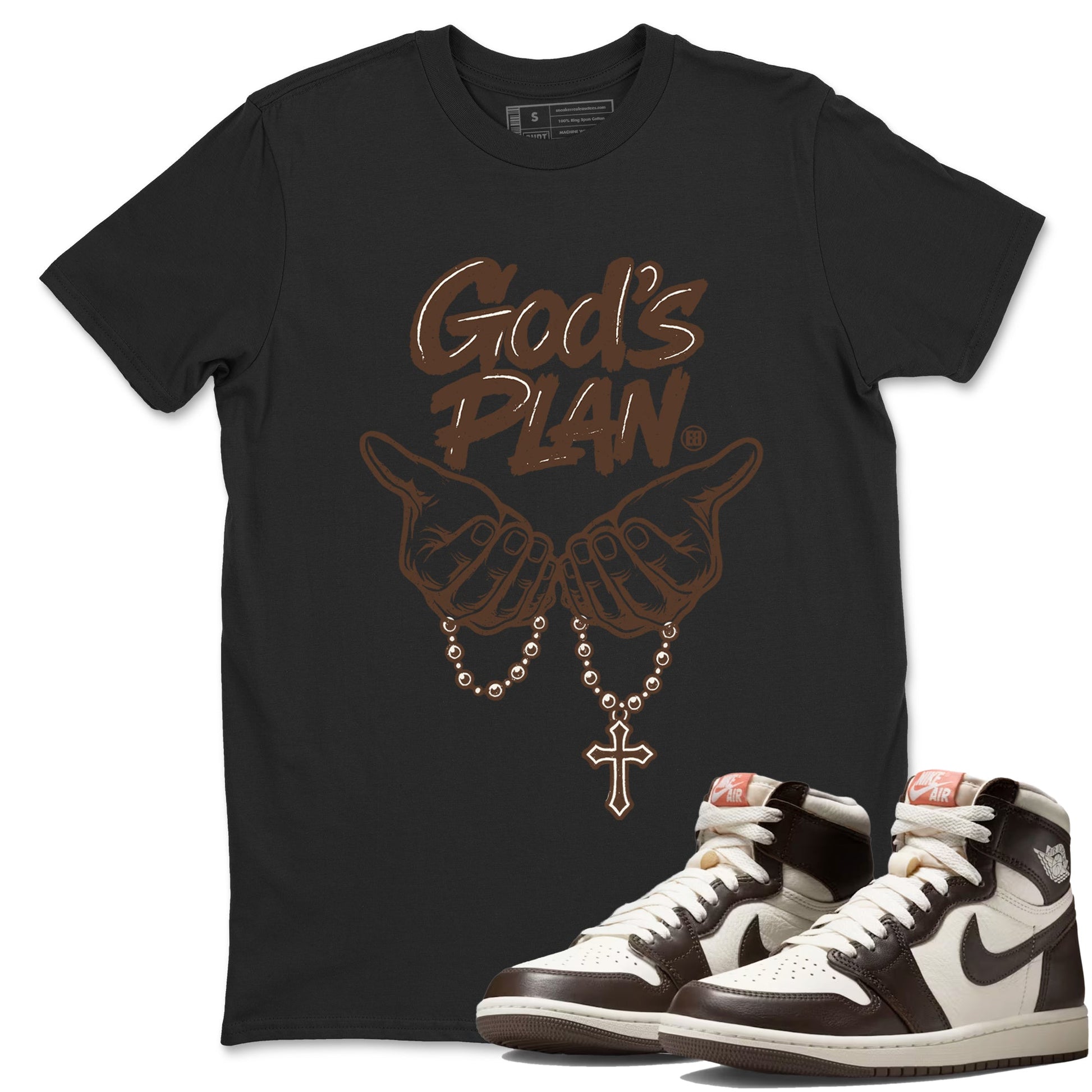 Sneaker match tees – Sneaker Tees To Match Air Jordan 1 Baroque Brown Shoes – God's Plan Tee Black 1