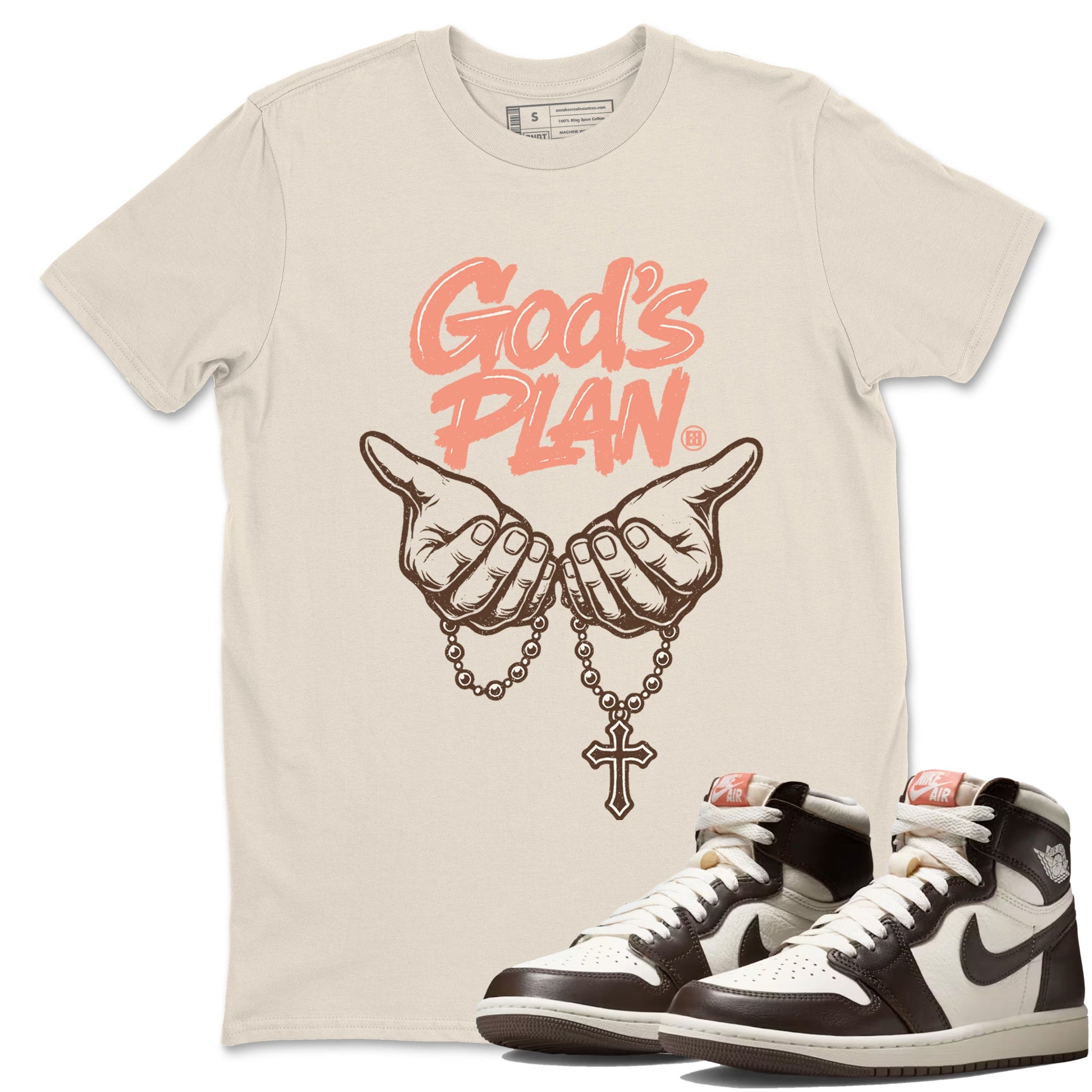 Sneaker match tees – Sneaker Tees To Match Air Jordan 1 Baroque Brown Shoes – God's Plan Tee Natural 1
