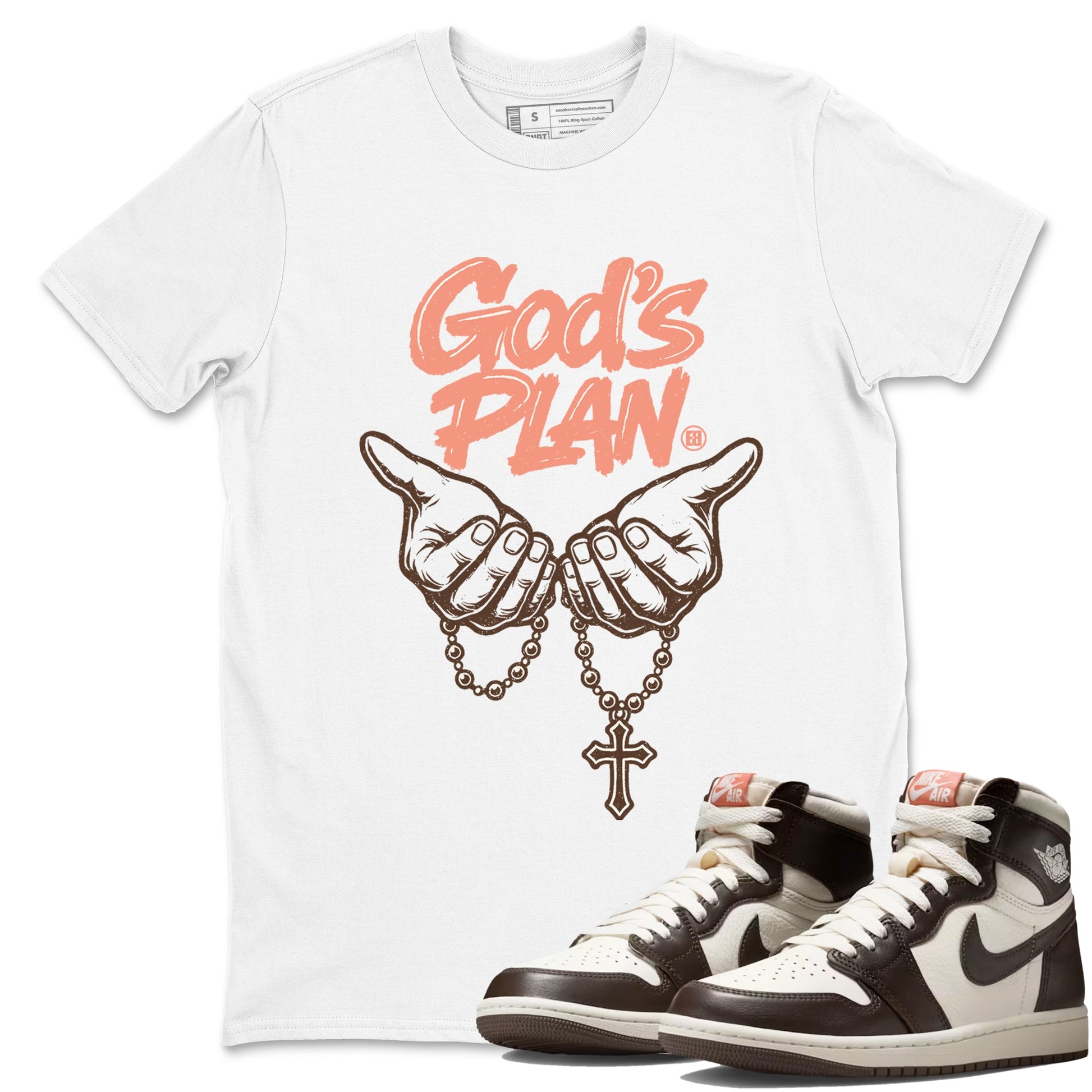 Sneaker match tees – Sneaker Tees To Match Air Jordan 1 Baroque Brown Shoes – God's Plan Tee White 1