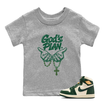 Sneaker Threads – Sneaker Tees To Match Air Jordan 1 Pro Green – God's Plan Youth Graphic Tee Heather Grey 1. Perfect for Jordan releases 2025 colorways.