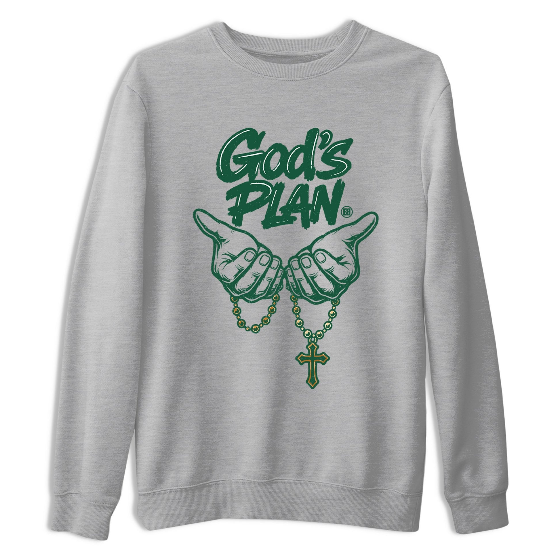 Sneaker Threads – Sneaker Tees To Match Air Jordan 1 Pro Green – God's Plan Graphic Tee Heather Grey 2. Perfect for Jordan releases 2025 colorways.