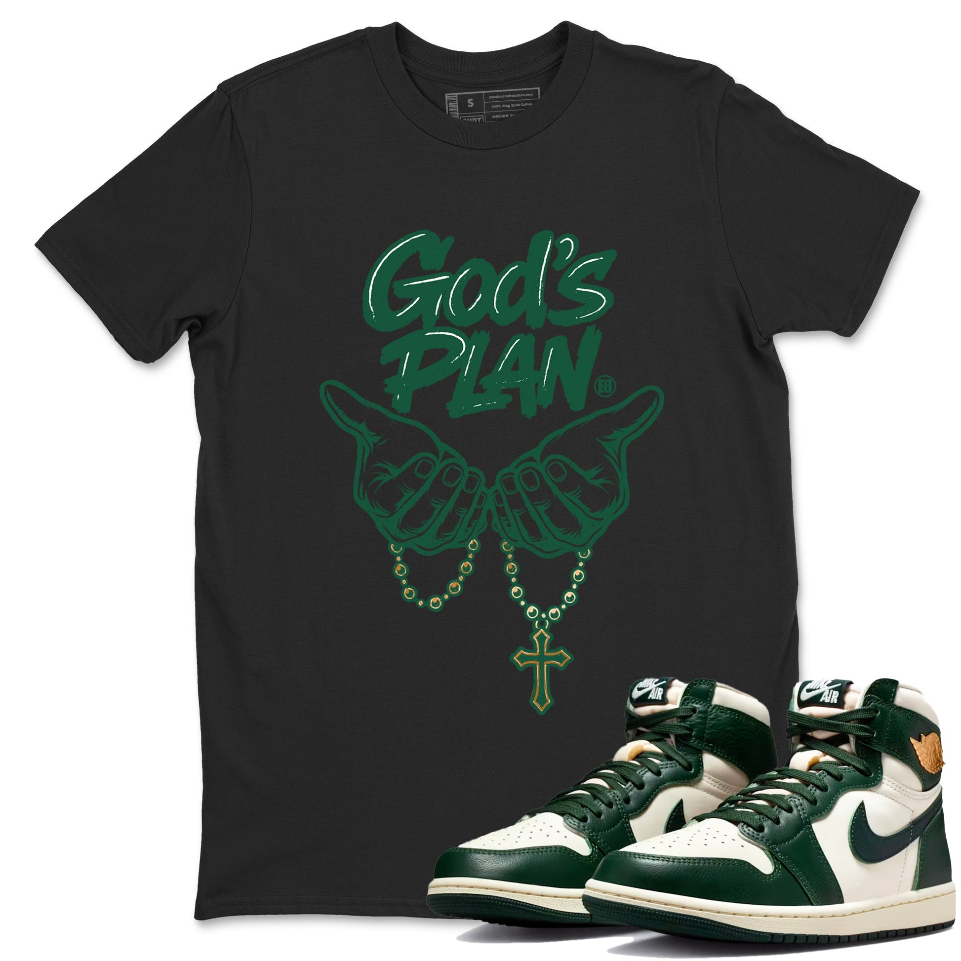 Sneaker Threads – Sneaker Tees To Match Air Jordan 1 Pro Green – God's Plan Graphic Tee Black 1. Perfect for Jordan releases 2025 colorways.