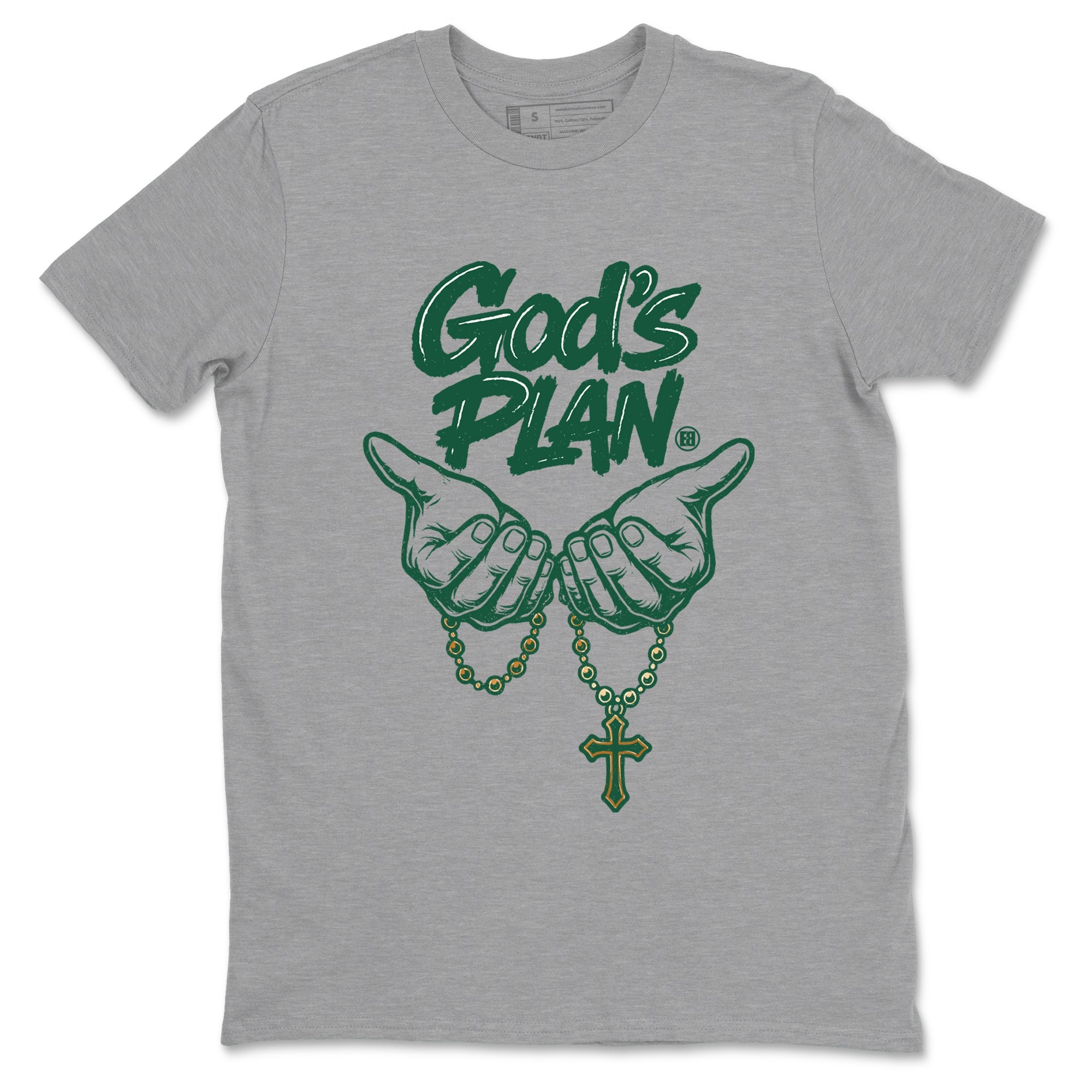 Sneaker Threads – Sneaker Tees To Match Air Jordan 1 Pro Green – God's Plan Graphic Tee Heather Grey 2. Perfect for Jordan releases 2025 colorways.
