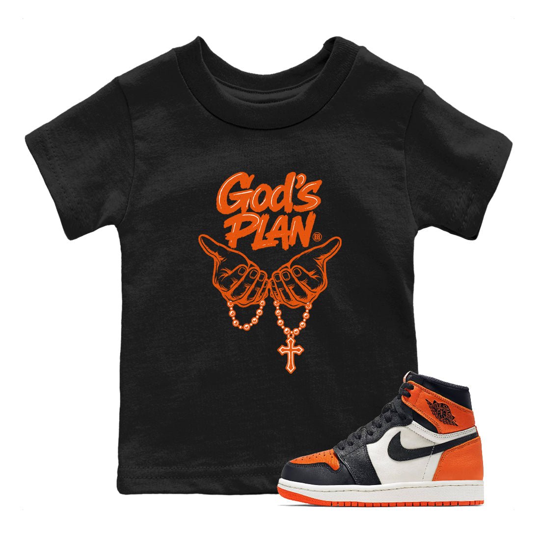 Sneaker match tees – Streetwear Graphic Tees Air Jordan 1 Shattered Backboard Sneakers – God's Plan Kids Craphic T-Shirt Black 1