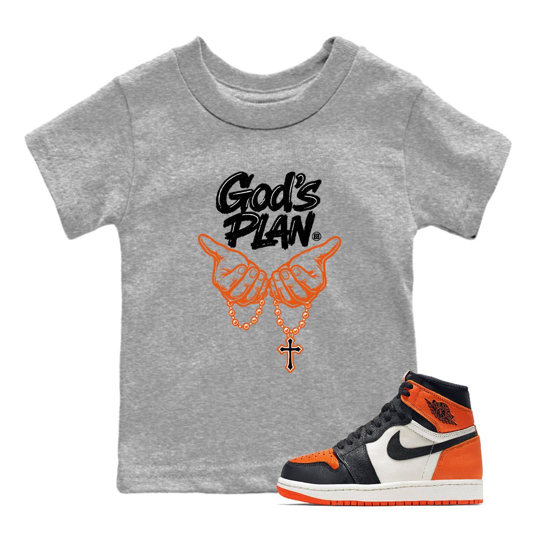Sneaker match tees – Streetwear Graphic Tees Air Jordan 1 Shattered Backboard Sneakers – God's Plan Kids Craphic T-Shirt Heather Grey 1