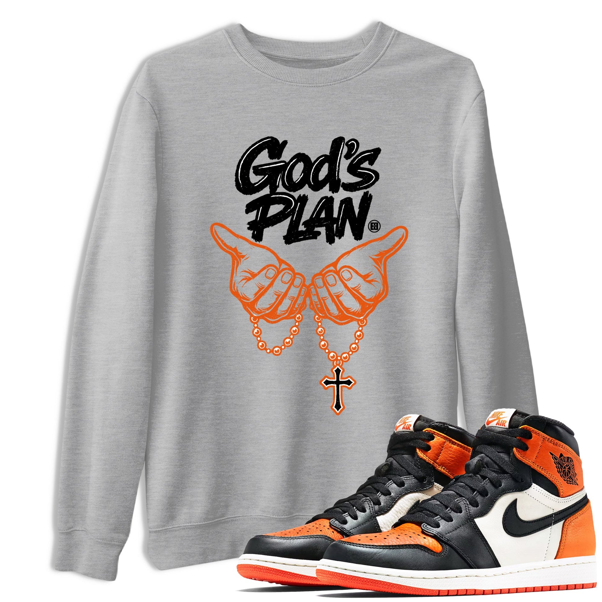 Sneaker match tees – Streetwear Graphic Tees Air Jordan 1 Shattered Backboard Sneakers – God's Plan Graphic Tee Heather Grey 1