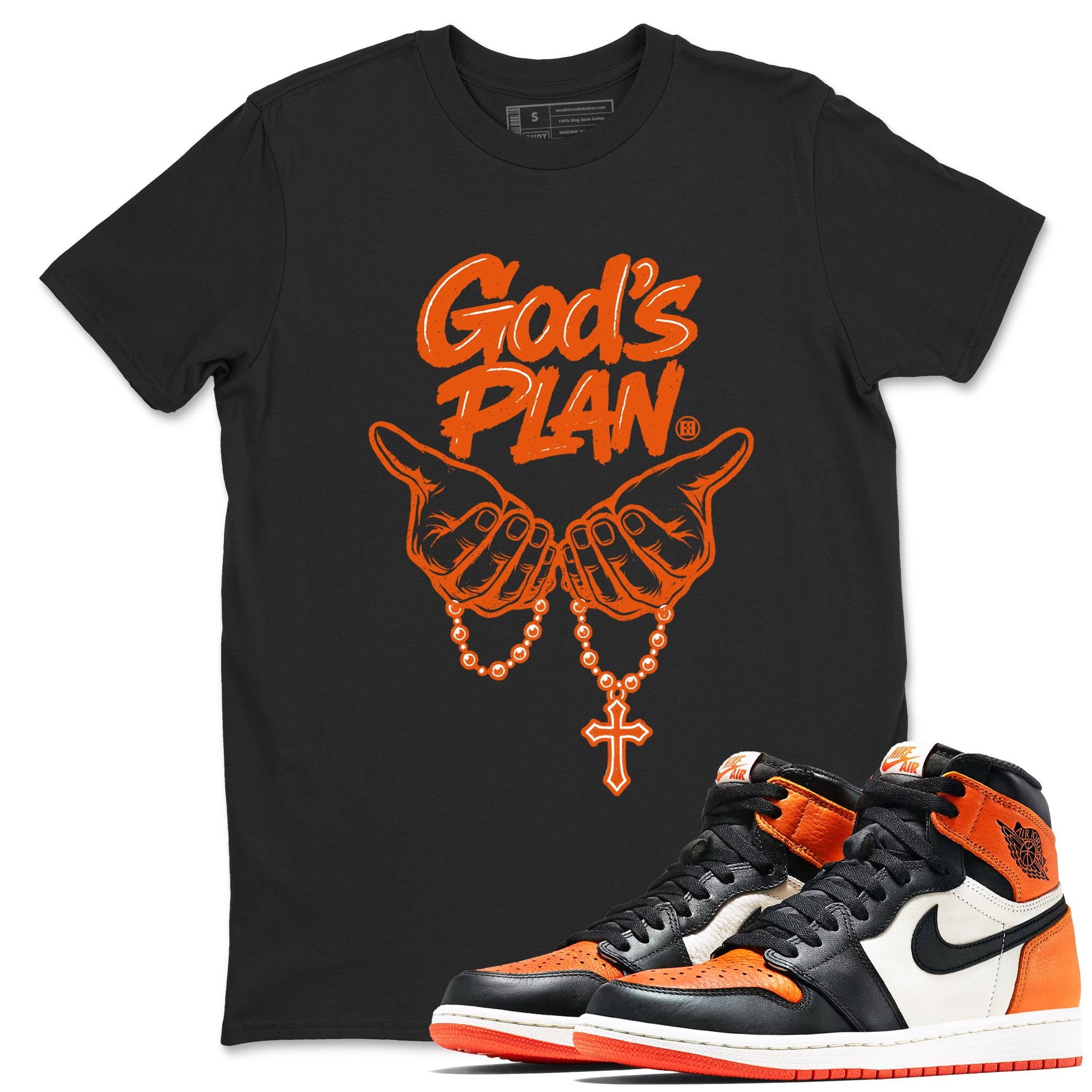Sneaker match tees – Streetwear Graphic Tees Air Jordan 1 Shattered Backboard Sneakers – God's Plan Graphic Tee Black 1