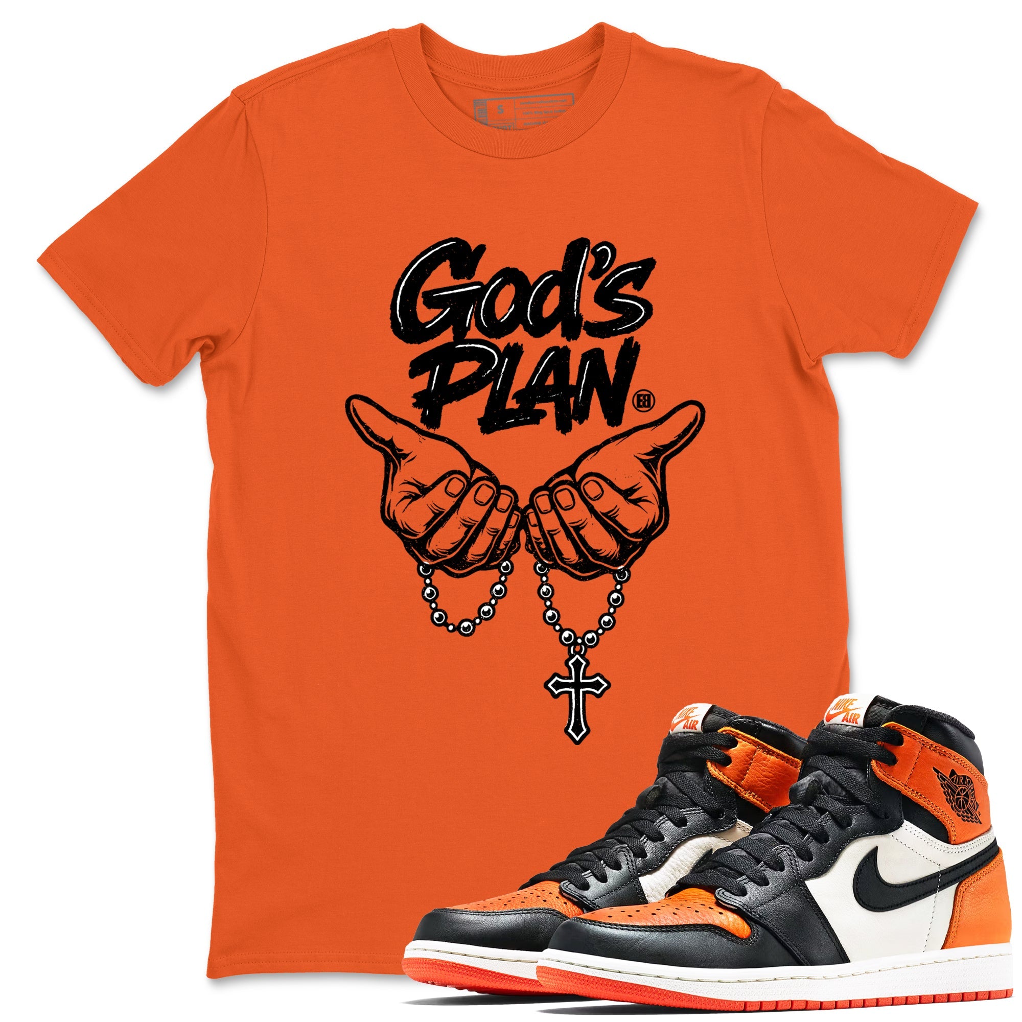 Sneaker match tees – Streetwear Graphic Tees Air Jordan 1 Shattered Backboard Sneakers – God's Plan Graphic Tee Orange 1
