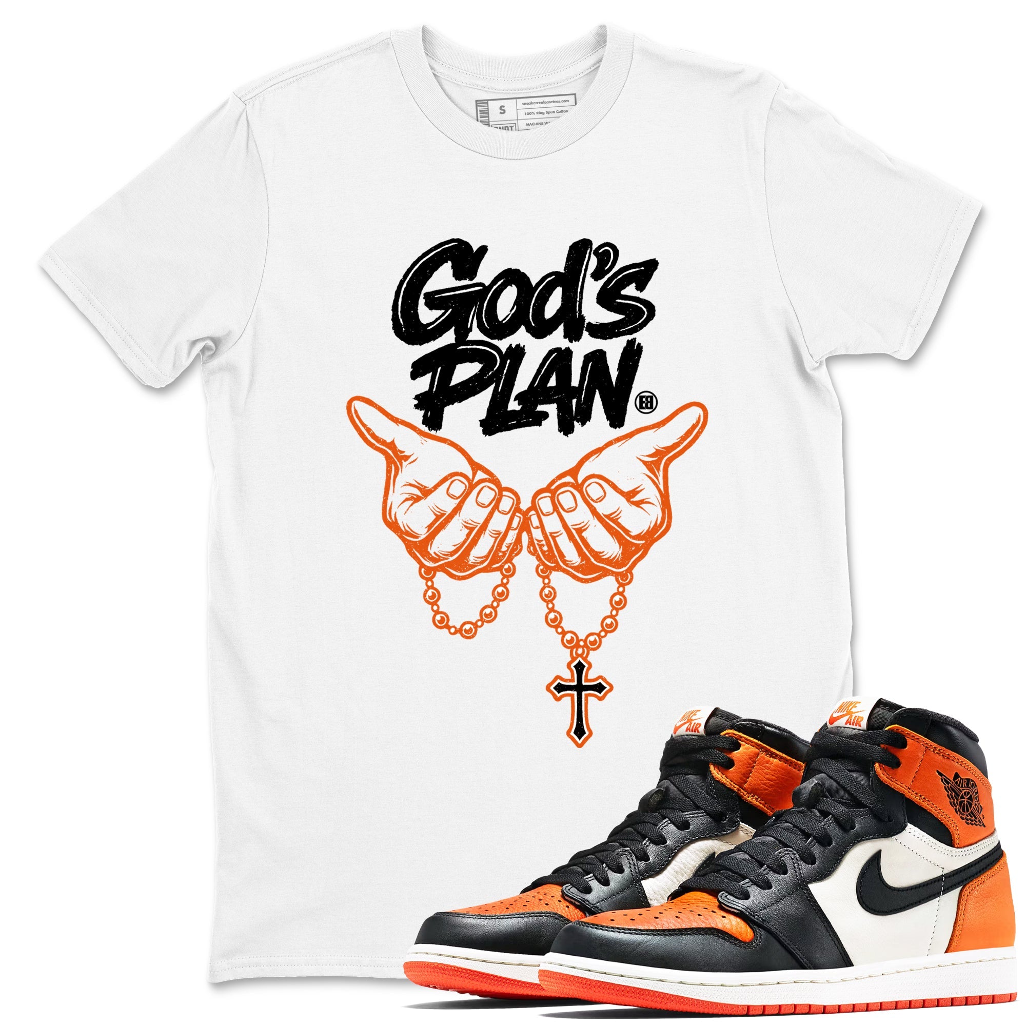 Sneaker match tees – Streetwear Graphic Tees Air Jordan 1 Shattered Backboard Sneakers – God's Plan Graphic Tee White 1