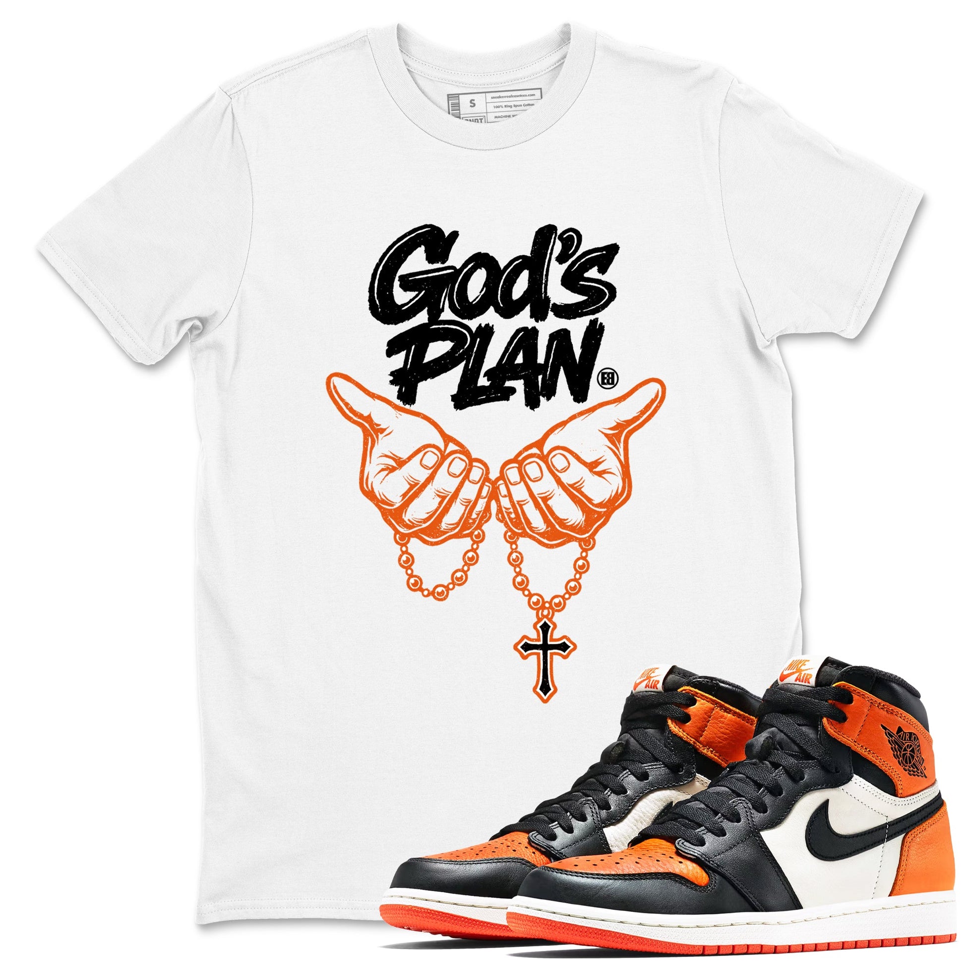 Sneaker match tees – Streetwear Graphic Tees Air Jordan 1 Shattered Backboard Sneakers – God's Plan Graphic Tee White 1
