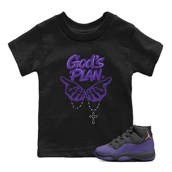 Sneaker match tees – Sneaker Tees To Match Air Jordan 11 Canyon Purple Shoes – God's plan Kids T-Shirt Black 1
