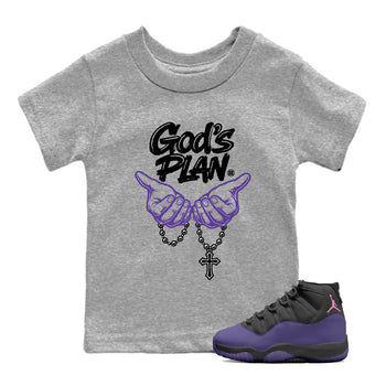 Sneaker match tees – Sneaker Tees To Match Air Jordan 11 Canyon Purple Shoes – God's plan Kids T-Shirt Heather Grey 1