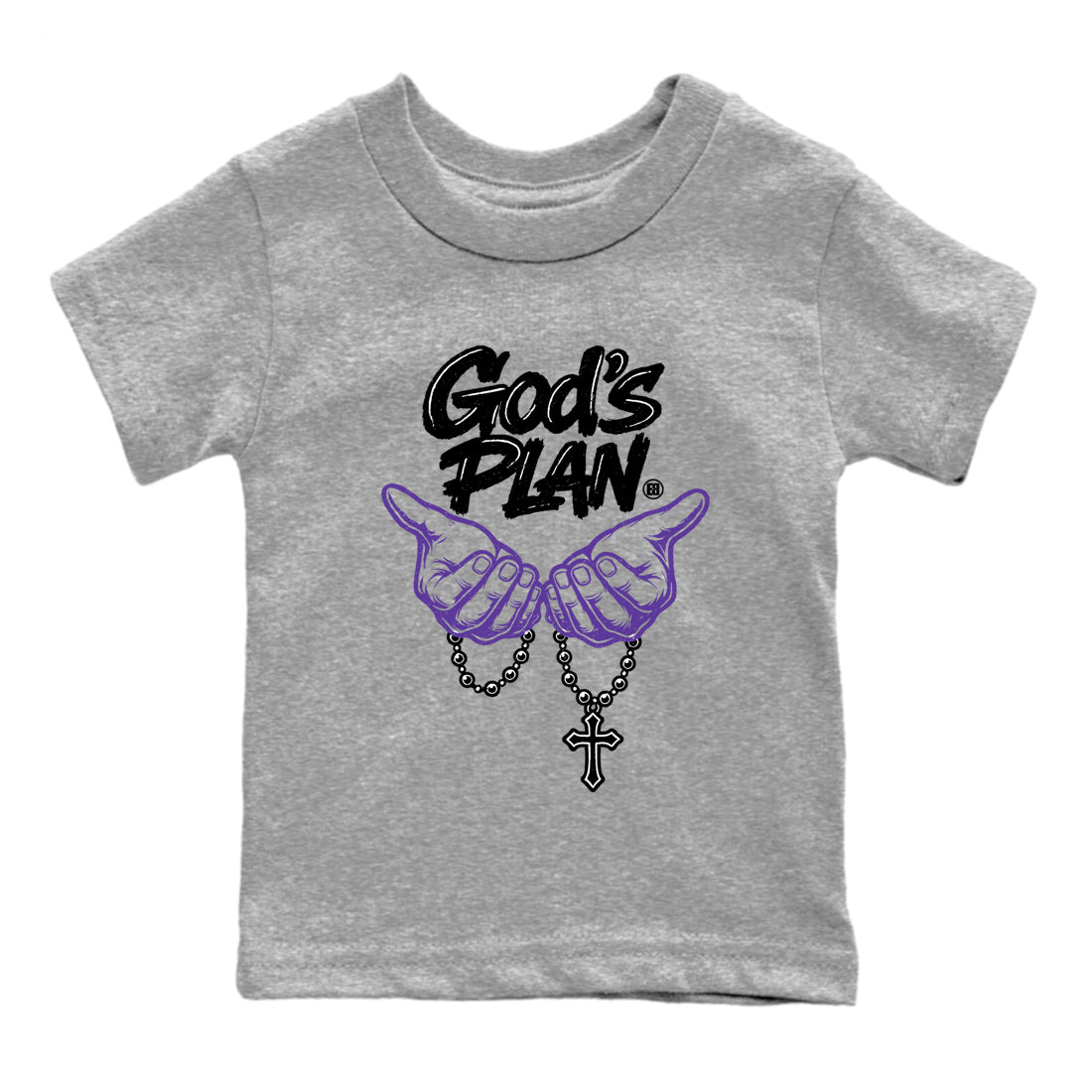 Sneaker match tees – Sneaker Tees To Match Air Jordan 11 Canyon Purple Shoes – God's plan Kids T-Shirt Heather Grey 2