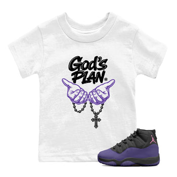 Sneaker match tees – Sneaker Tees To Match Air Jordan 11 Canyon Purple Shoes – God's plan Kids T-Shirt White 1