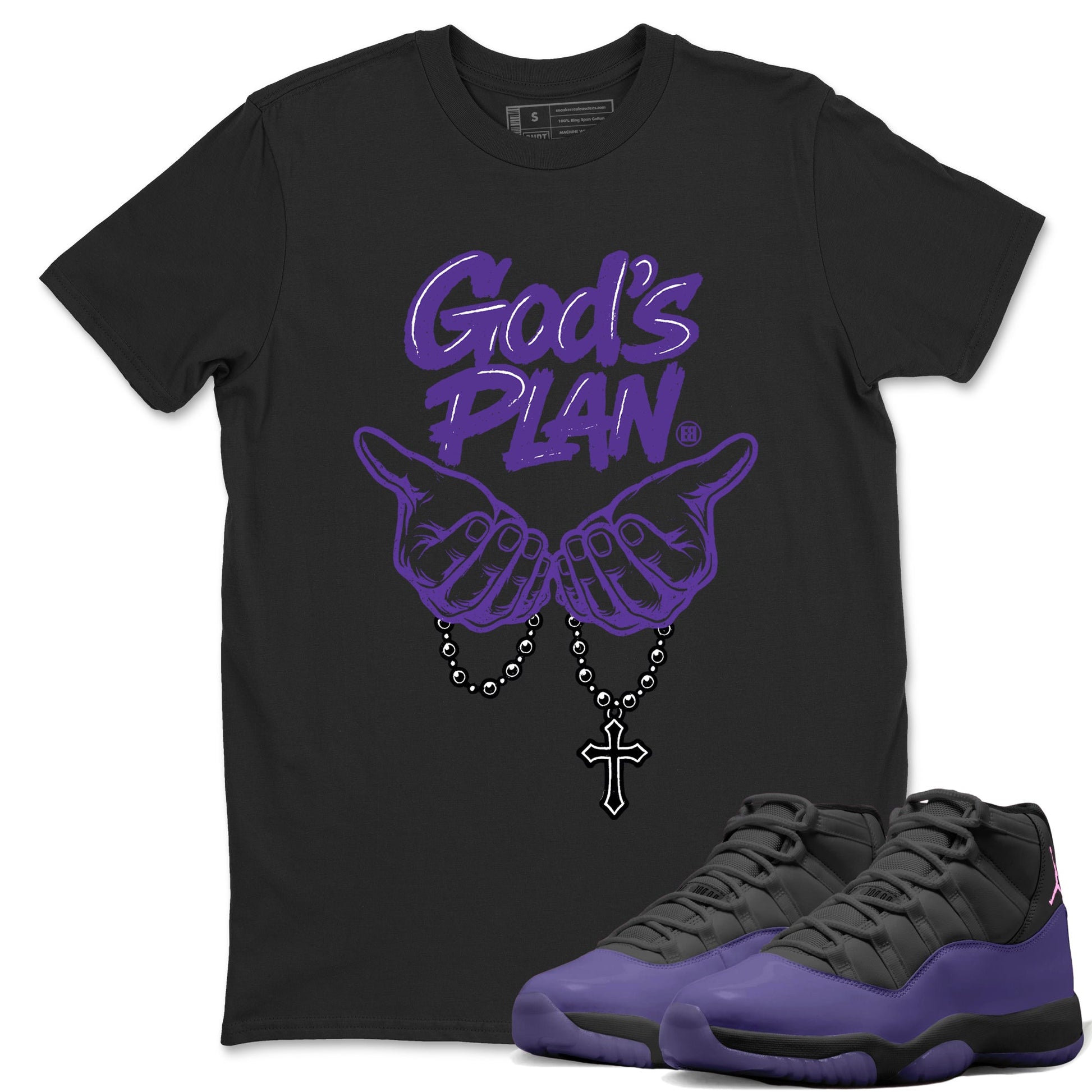 Sneaker match tees – Sneaker Tees To Match Air Jordan 11 Canyon Purple Shoes – God's plan Tee Black 1