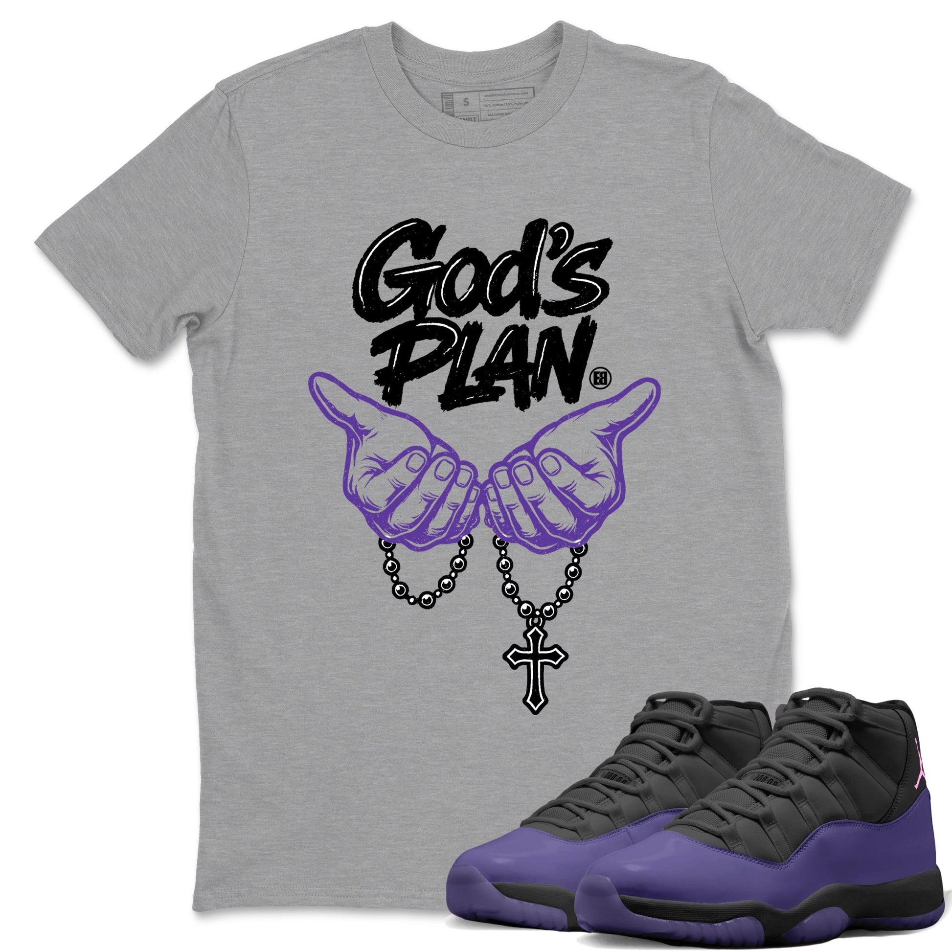 Sneaker match tees – Sneaker Tees To Match Air Jordan 11 Canyon Purple Shoes – God's plan Tee Heather Grey 1