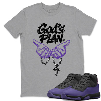 Sneaker match tees – Sneaker Tees To Match Air Jordan 11 Canyon Purple Shoes – God's plan Tee Heather Grey 1
