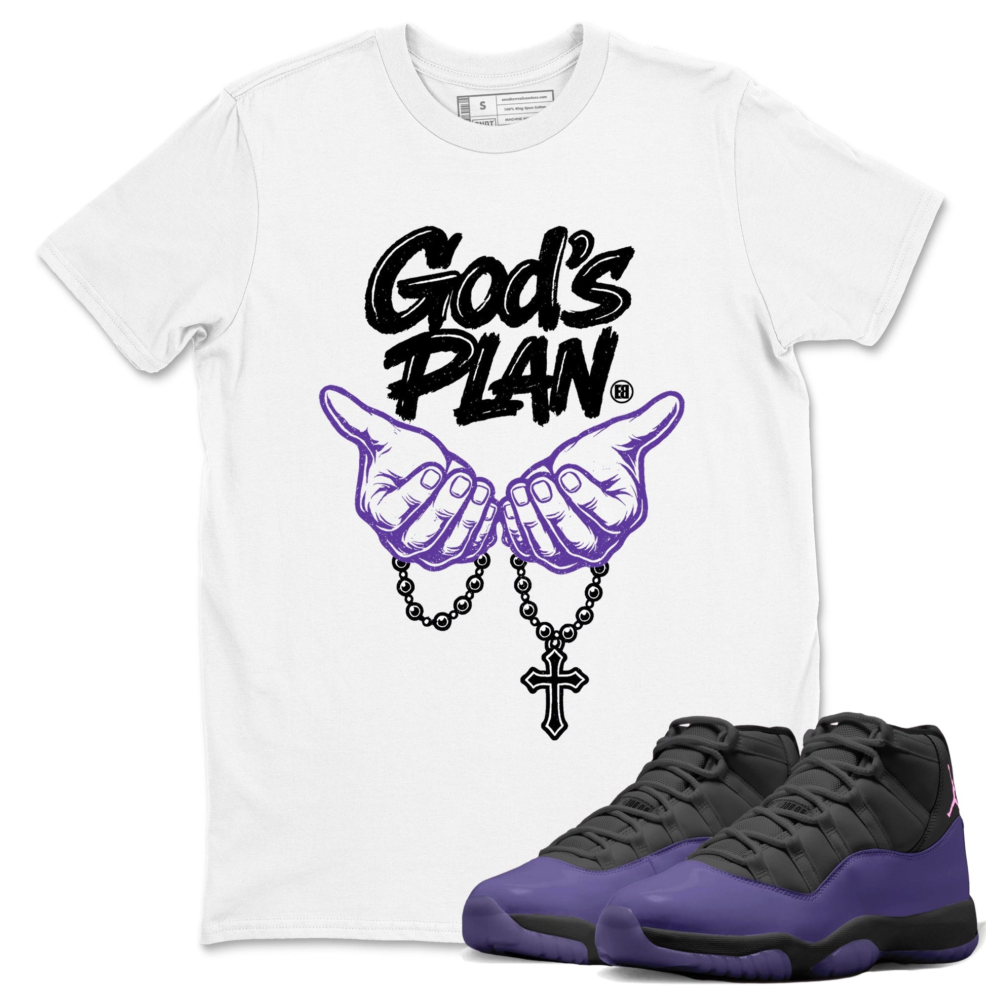 Sneaker match tees – Sneaker Tees To Match Air Jordan 11 Canyon Purple Shoes – God's plan Tee White 1