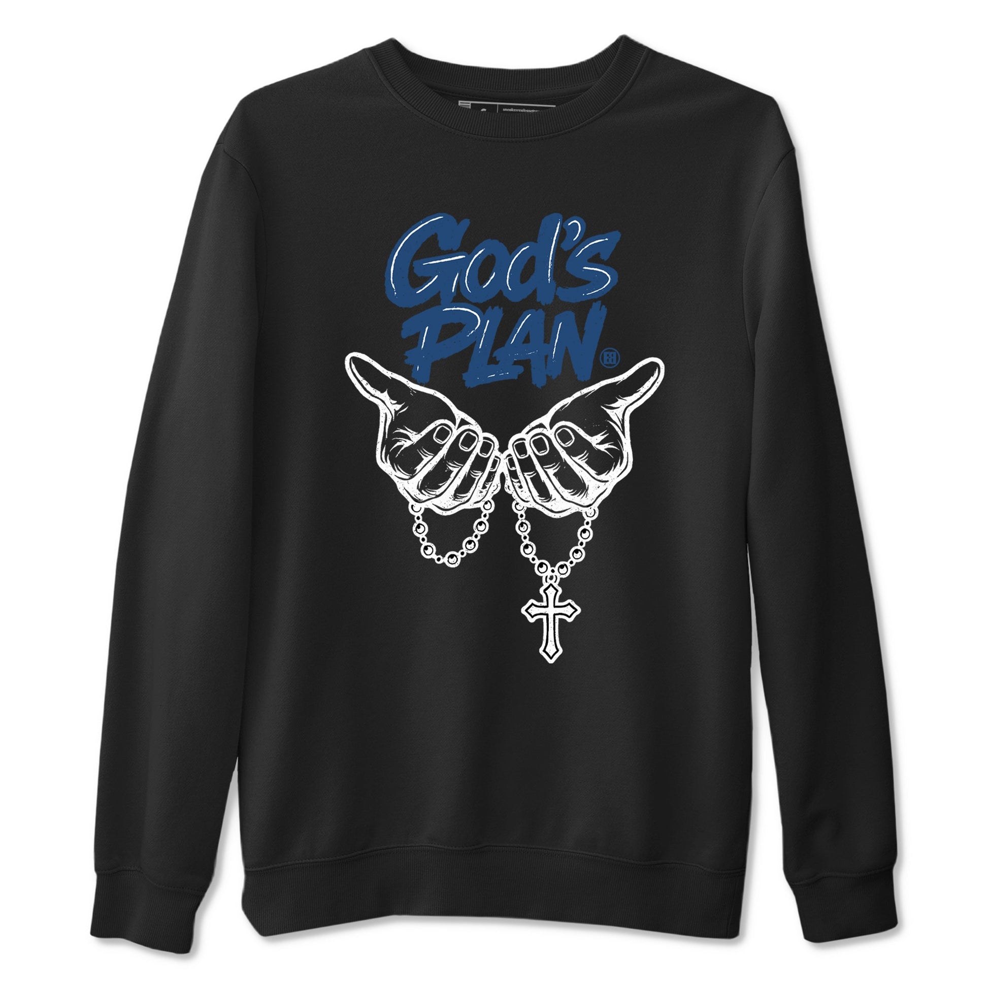 God's Plan sneaker match tees styled to complete your fit with the Air Jordan 12 French Blue sneakers, shown in Black 2.