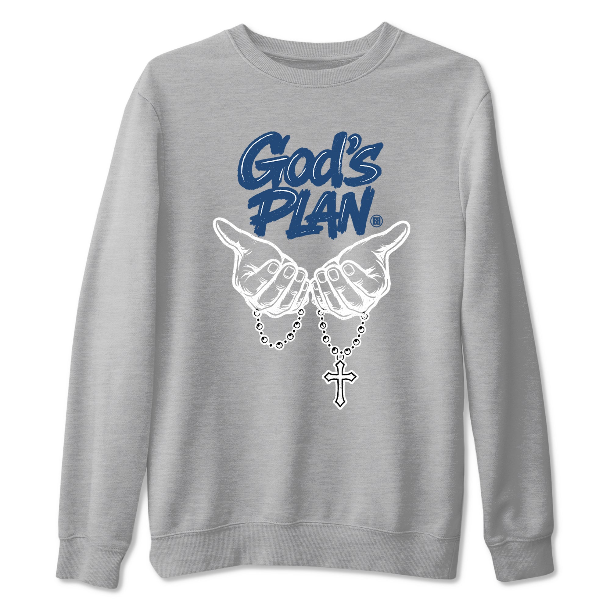 God's Plan sneaker match tees styled to complete your fit with the Air Jordan 12 French Blue sneakers, shown in Heather Grey 2.