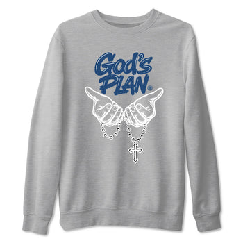 God's Plan sneaker match tees styled to complete your fit with the Air Jordan 12 French Blue sneakers, shown in Heather Grey 2.