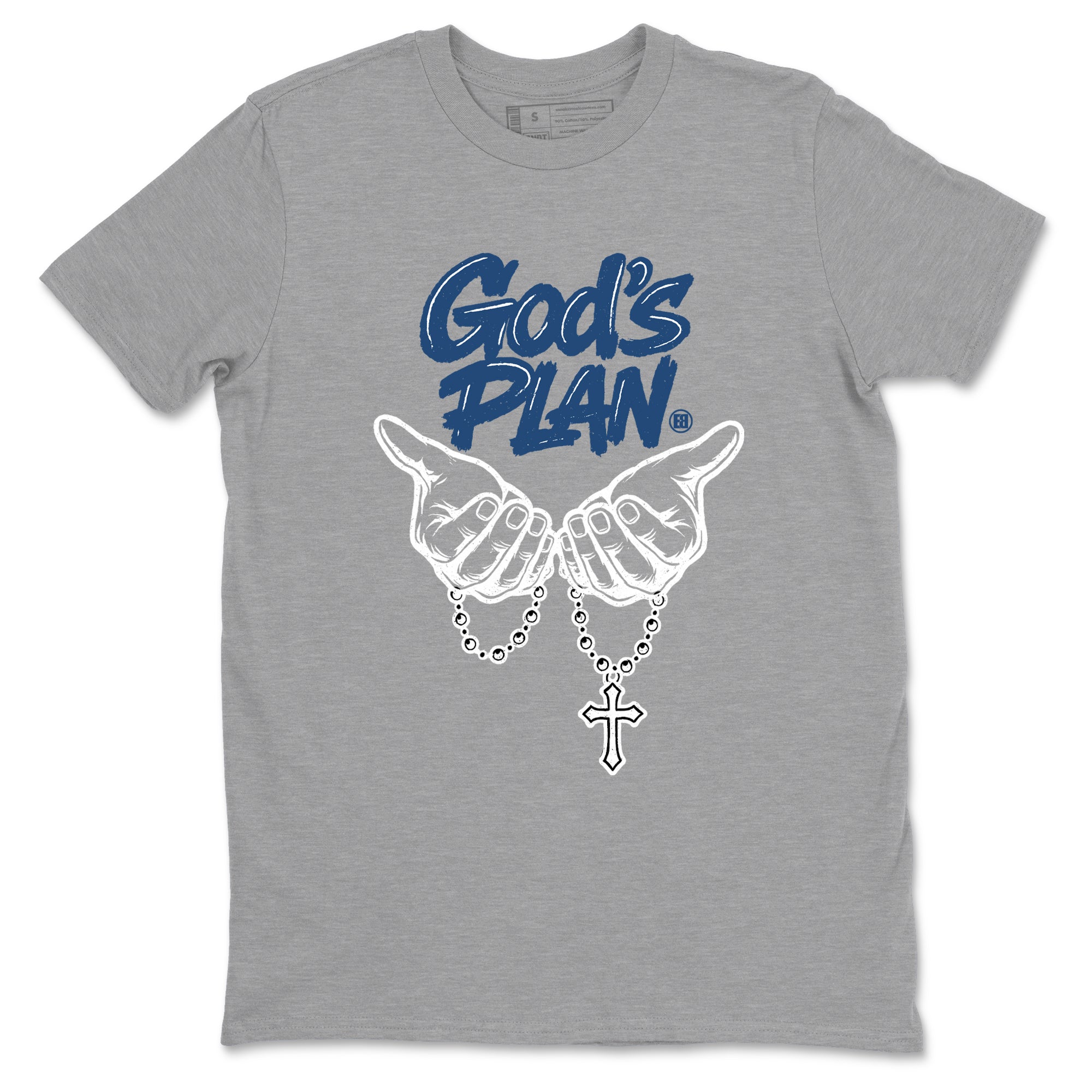 God's Plan sneaker match tees styled to complete your fit with the Air Jordan 12 French Blue sneakers, shown in Heather Grey 2.