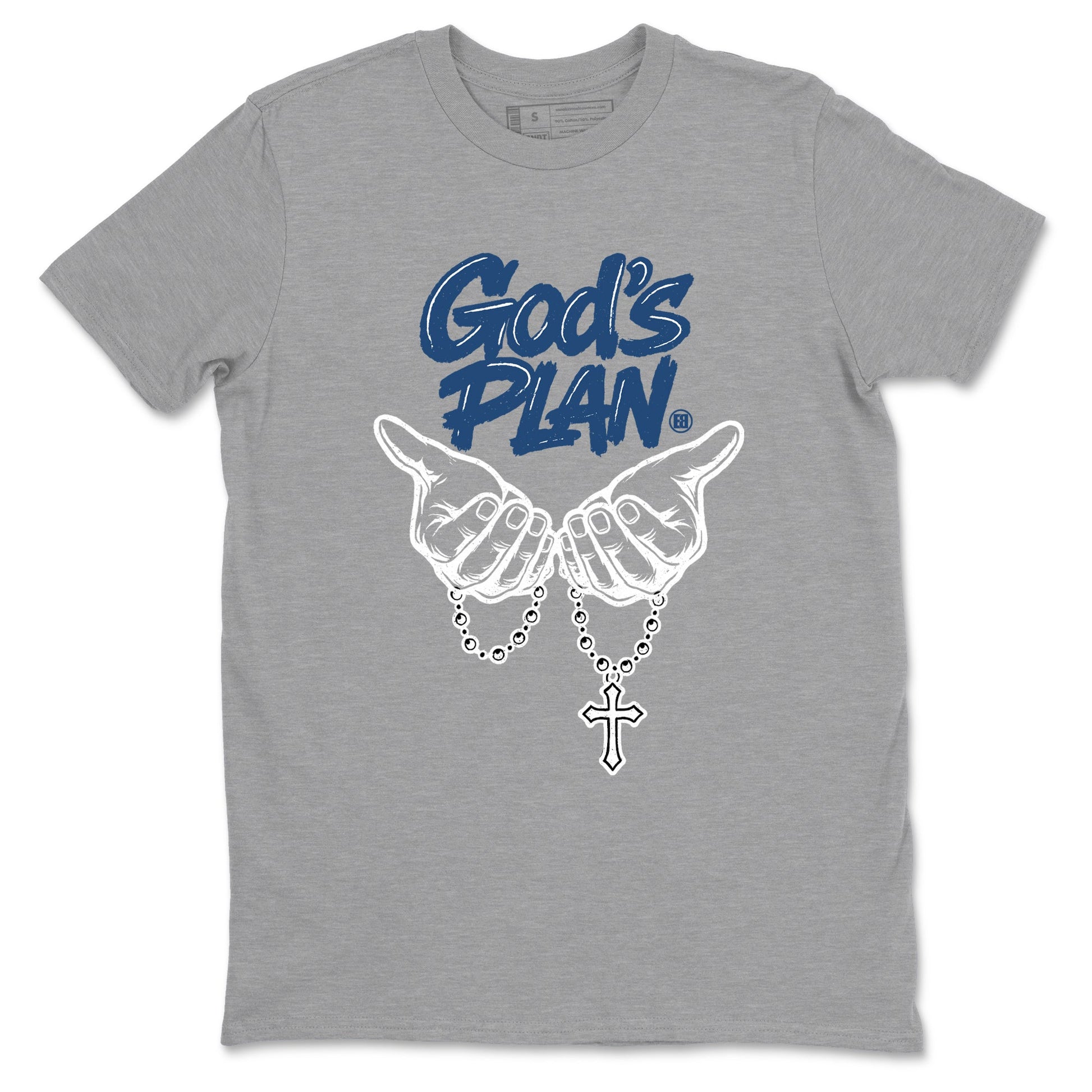 God's Plan sneaker match tees styled to complete your fit with the Air Jordan 12 French Blue sneakers, shown in Heather Grey 2.