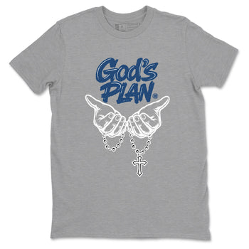 God's Plan sneaker match tees styled to complete your fit with the Air Jordan 12 French Blue sneakers, shown in Heather Grey 2.
