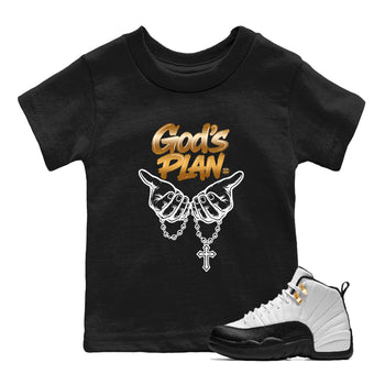 12s Taxi Sneaker match tees – Sneaker Tees To Match Air Jordan 12 Taxi Shoes – God's Plan Kids T-Shirt Black 1