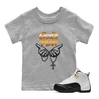 12s Taxi Sneaker match tees – Sneaker Tees To Match Air Jordan 12 Taxi Shoes – God's Plan Kids T-Shirt Heather Grey 1