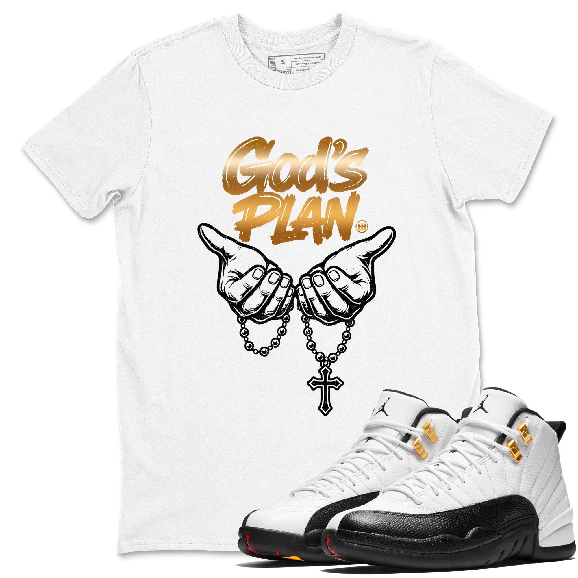 12s Taxi Sneaker match tees – Sneaker Tees To Match Air Jordan 12 Taxi Shoes – God's Plan Tee White 1