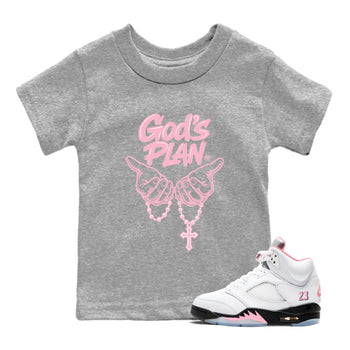 Sneaker match tees – Sneaker Tees To Match Air Jordan 5 Medium Soft Pink Shoes – God's Plan Kids T-Shirt Heather Grey 1