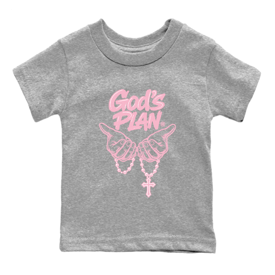 Sneaker match tees – Sneaker Tees To Match Air Jordan 5 Medium Soft Pink Shoes – God's Plan Kids T-Shirt Heather Grey 2