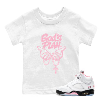 Sneaker match tees – Sneaker Tees To Match Air Jordan 5 Medium Soft Pink Shoes – God's Plan Kids T-Shirt White 1
