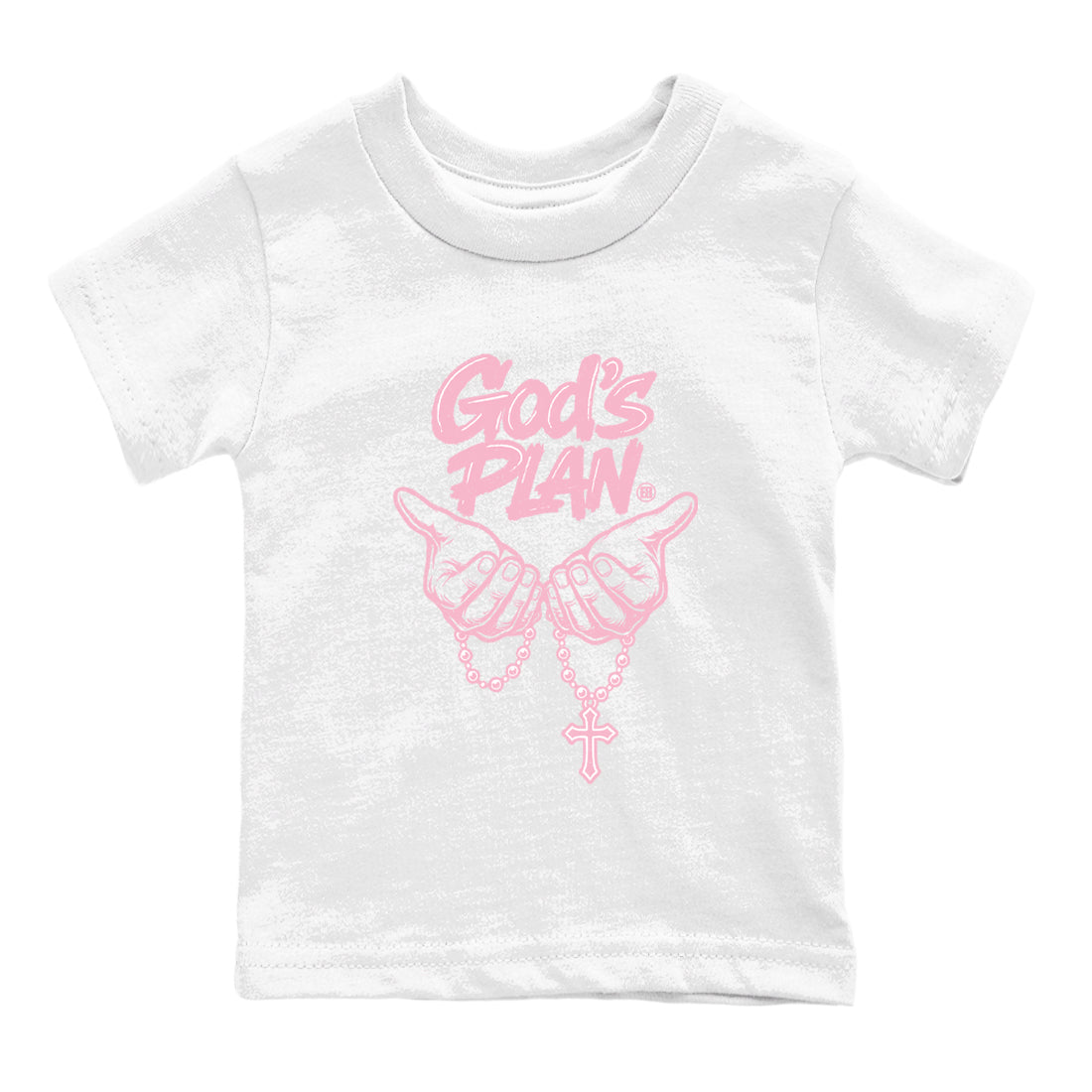 Sneaker match tees – Sneaker Tees To Match Air Jordan 5 Medium Soft Pink Shoes – God's Plan Kids T-Shirt White 2