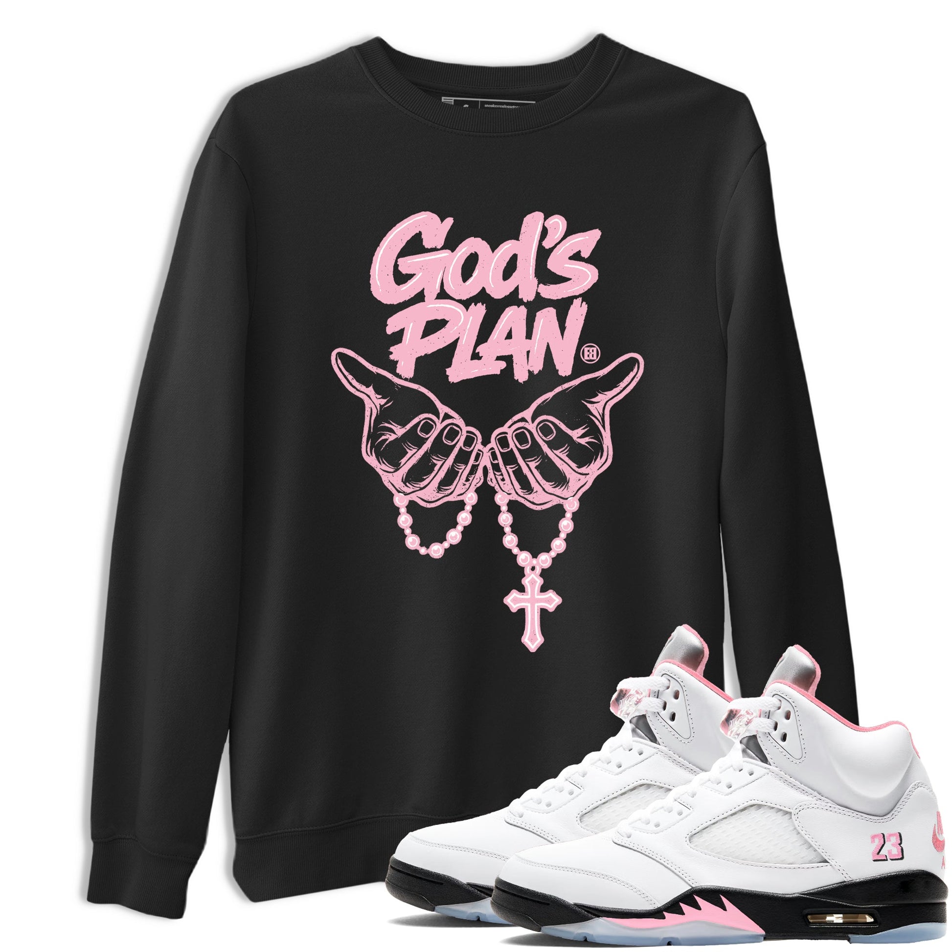 Sneaker match tees – Sneaker Tees To Match Air Jordan 5 Medium Soft Pink Shoes – God's Plan Tee Black 1