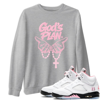 Sneaker match tees – Sneaker Tees To Match Air Jordan 5 Medium Soft Pink Shoes – God's Plan Tee Heather Grey 1