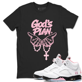 Sneaker match tees – Sneaker Tees To Match Air Jordan 5 Medium Soft Pink Shoes – God's Plan Tee Black 1